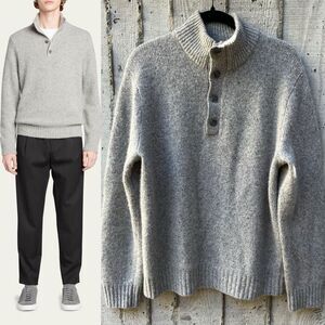 VINCE 100% Cashmere Henley Sweater Men's Size Large Gray Mock Neck Quiet Luxury